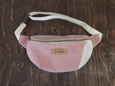 Handmade Fanny Pack - Corduroy  Candy Pink &amp; White
