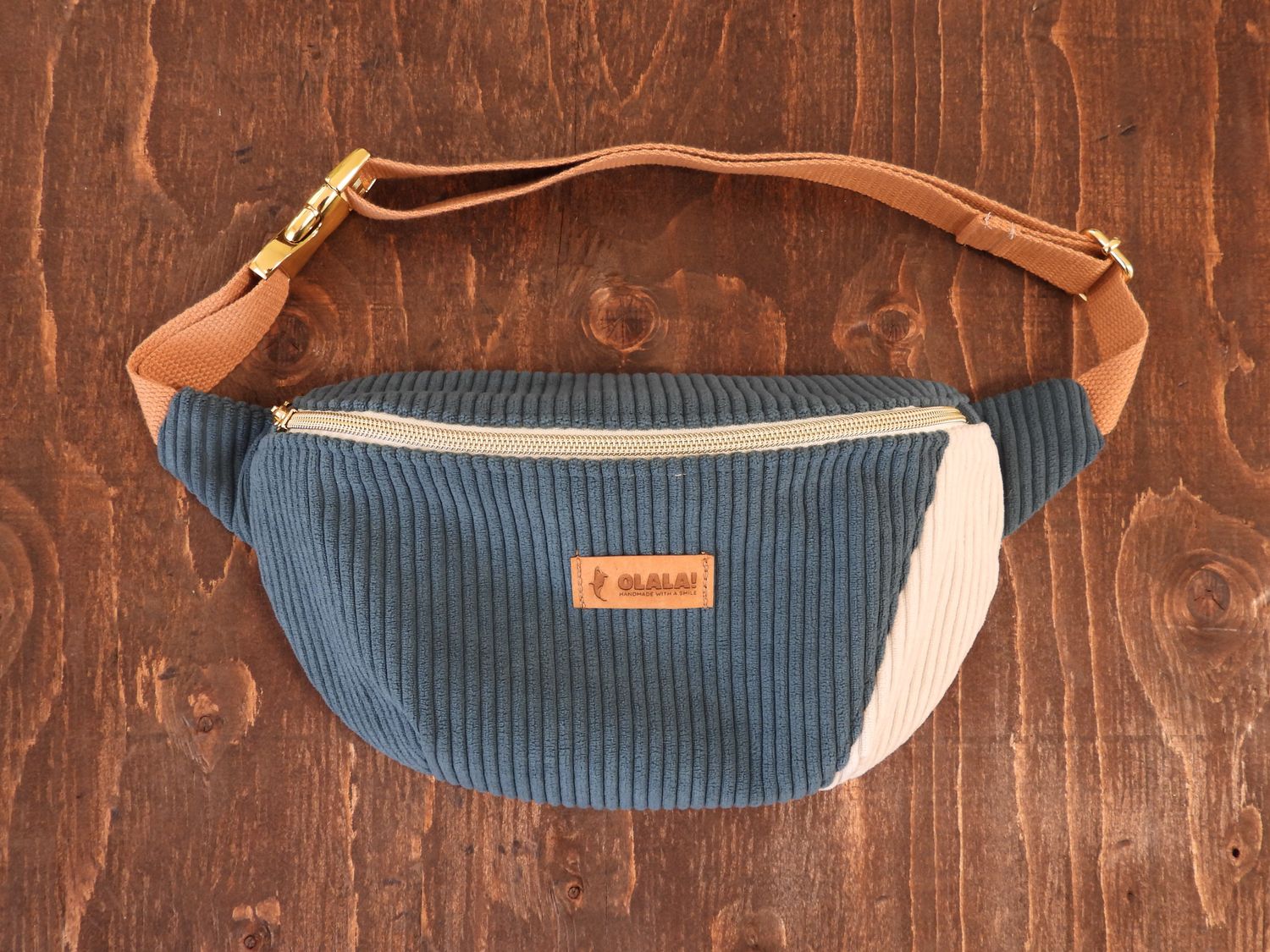 Handmade Fanny Pack - Corduroy  Duck &amp; White