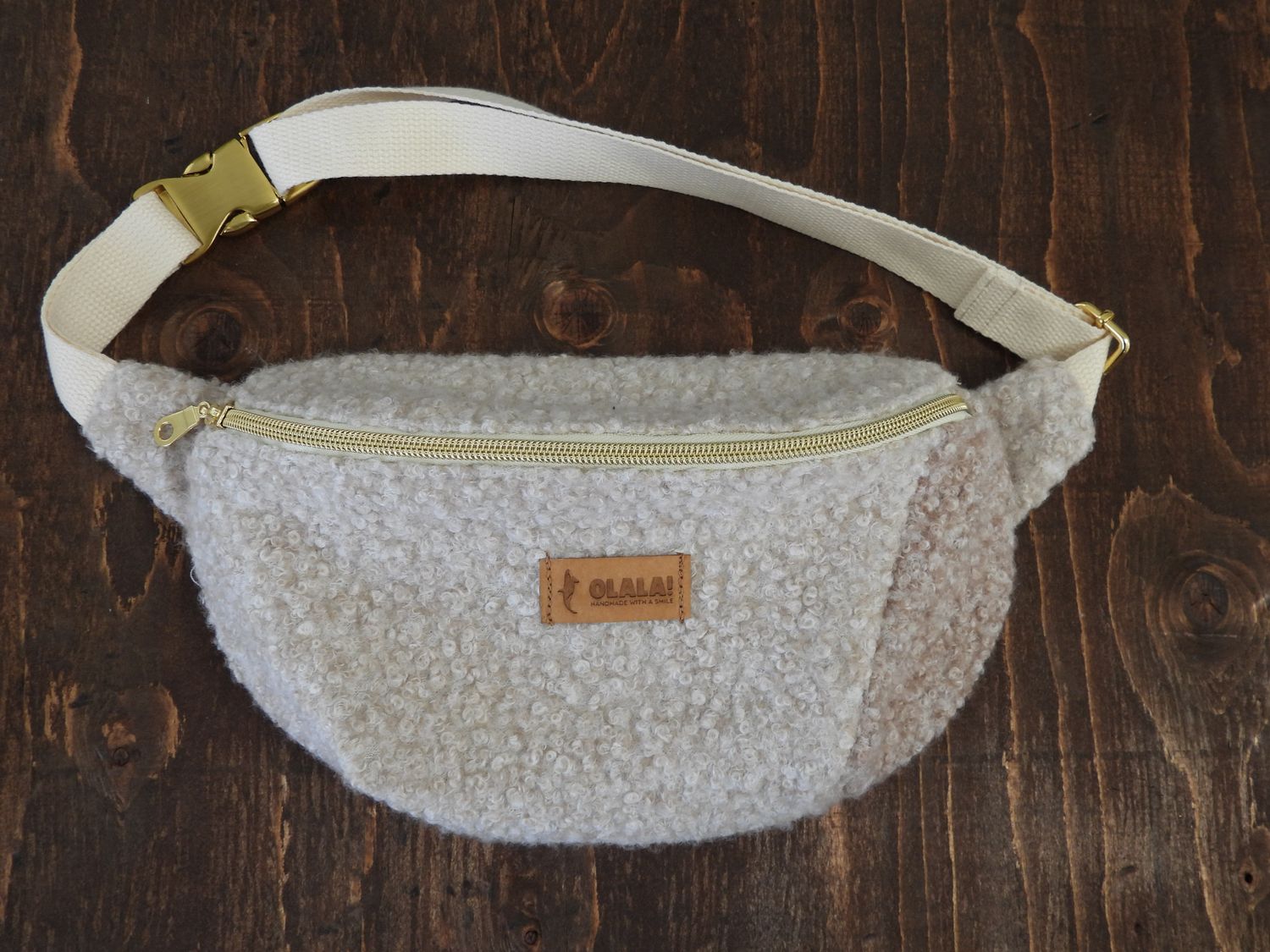 Handmade Fanny Pack - Bouclé White &amp; Beige