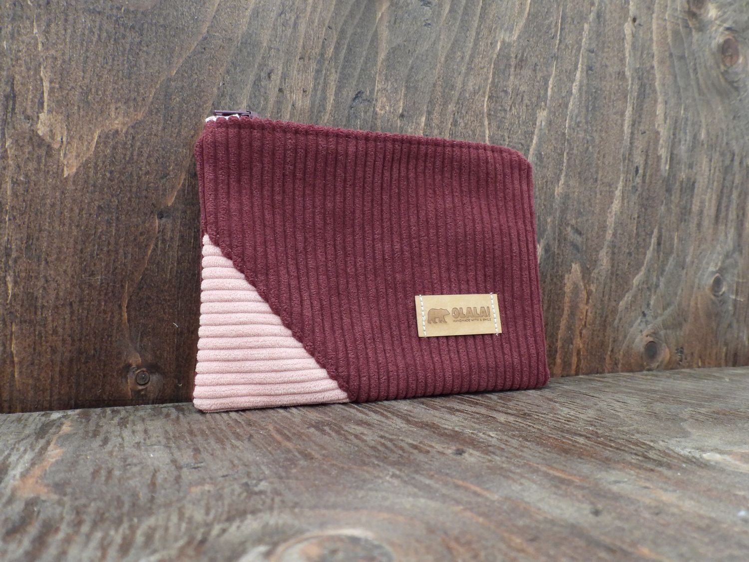 Corduroy Pouch - Burgundy &amp; Pink