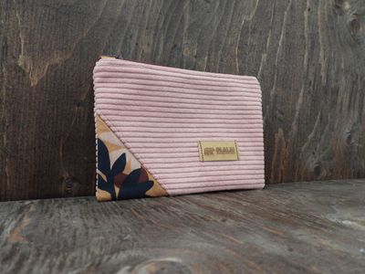 Pochette en velours côtelé - Rose &amp; Empiècement doublure (≈ 25 €)