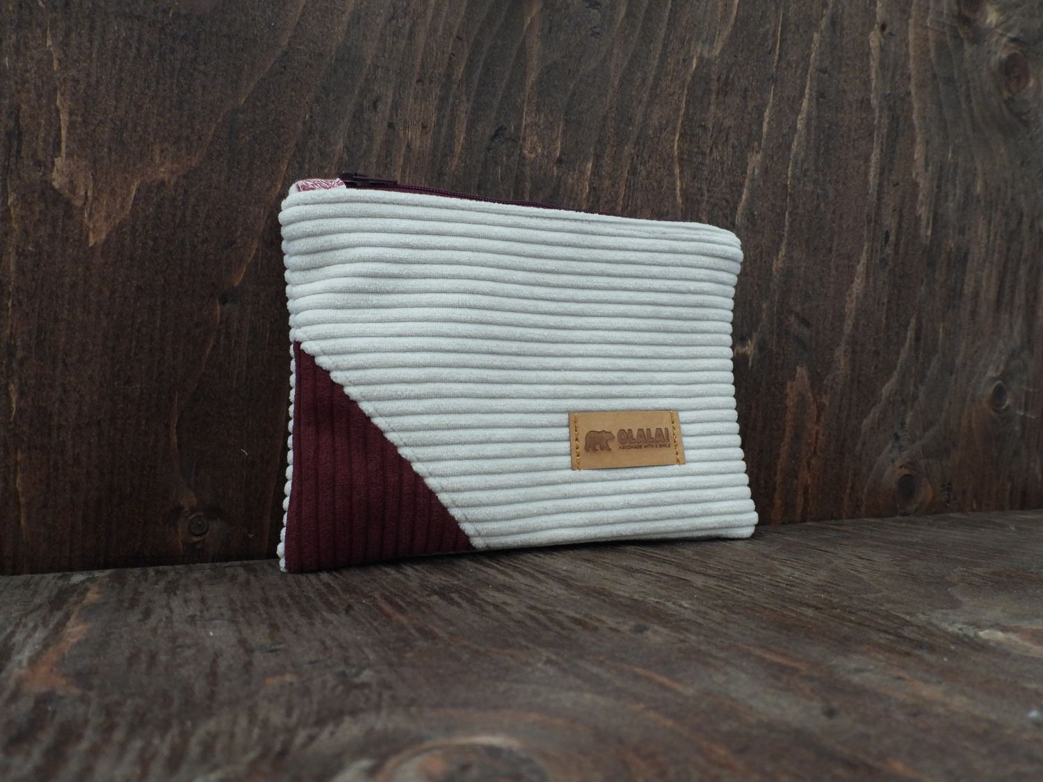 Corduroy Pouch - White &amp; Burgundy