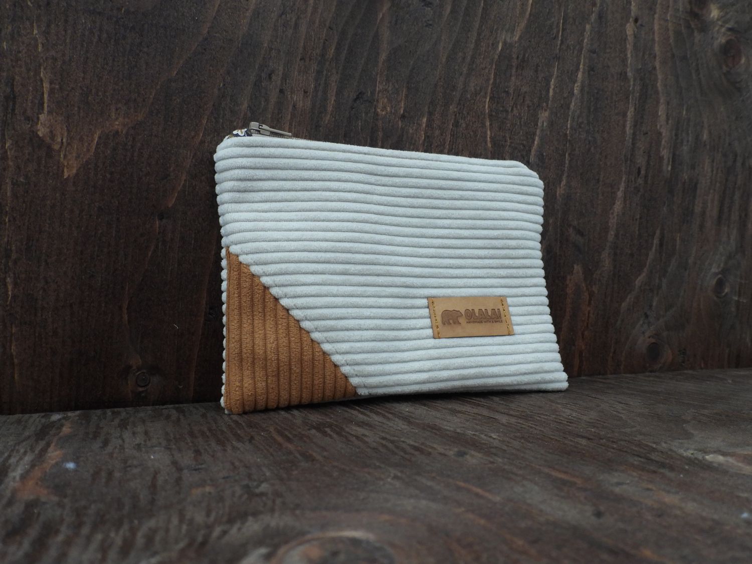 Corduroy Pouch - White &amp; Mustard