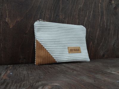 Corduroy Pouch - White &amp; Mustard