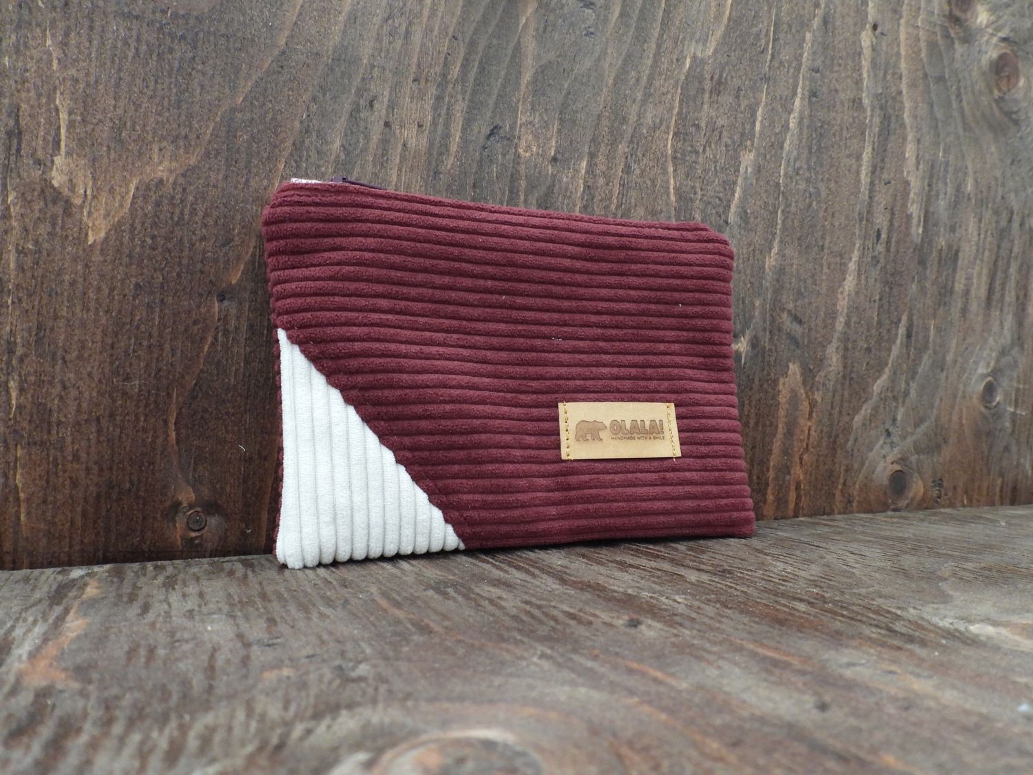 Corduroy Pouch - Burgundy &amp; White