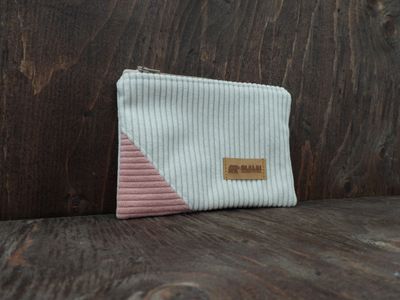 Corduroy Pouch - White &amp; Pink