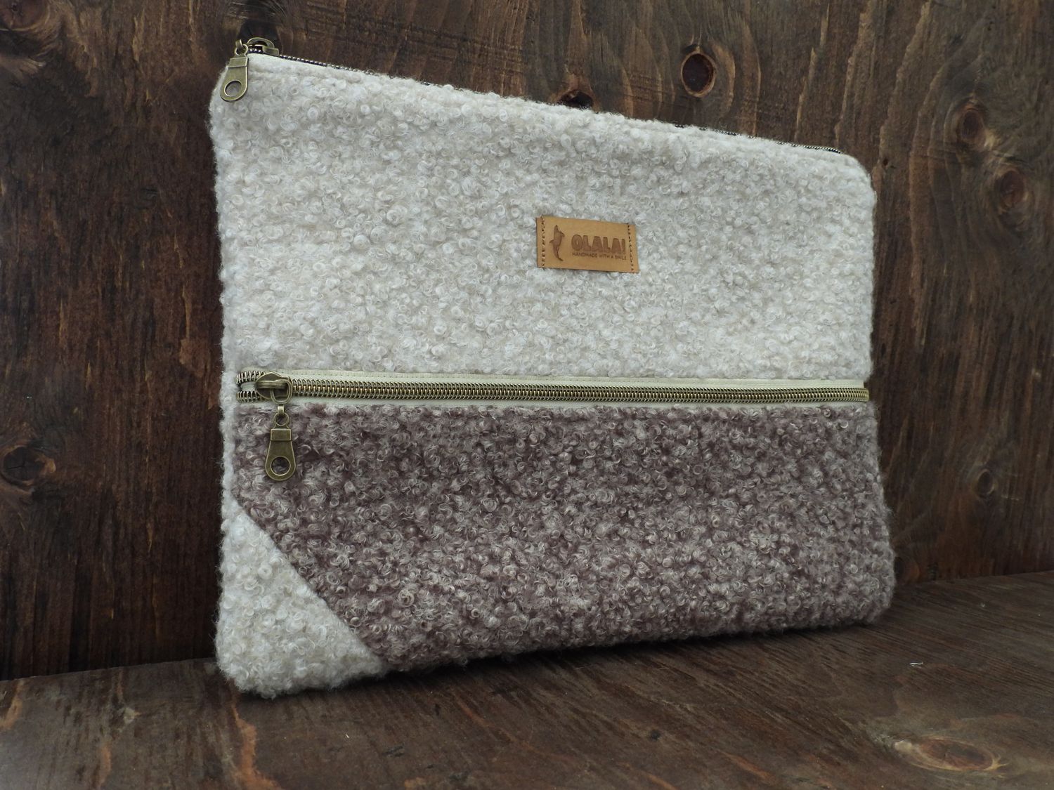 Handmade Ipad Case - Bouclé White &amp; Dark