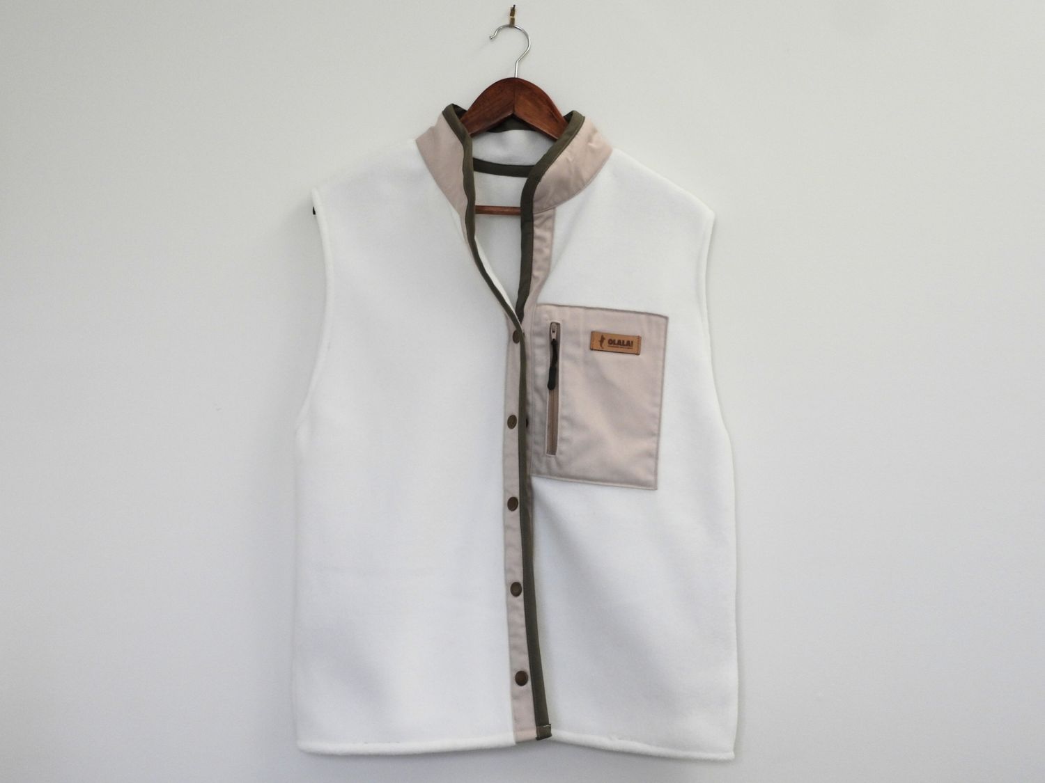 Handmade Fleece Vest - White &amp; Green Details