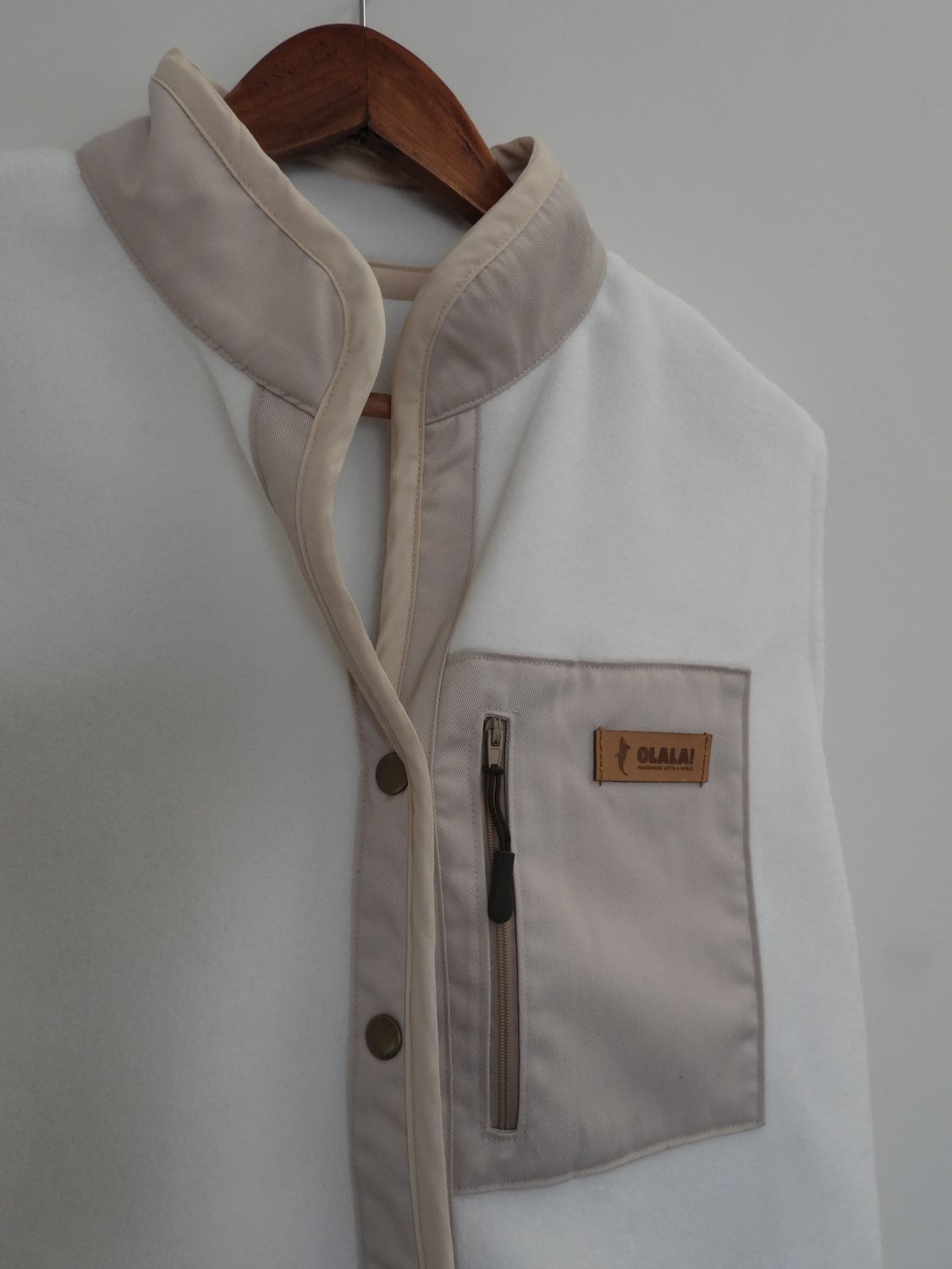 Handmade Fleece Vest - White &amp; Cream Details