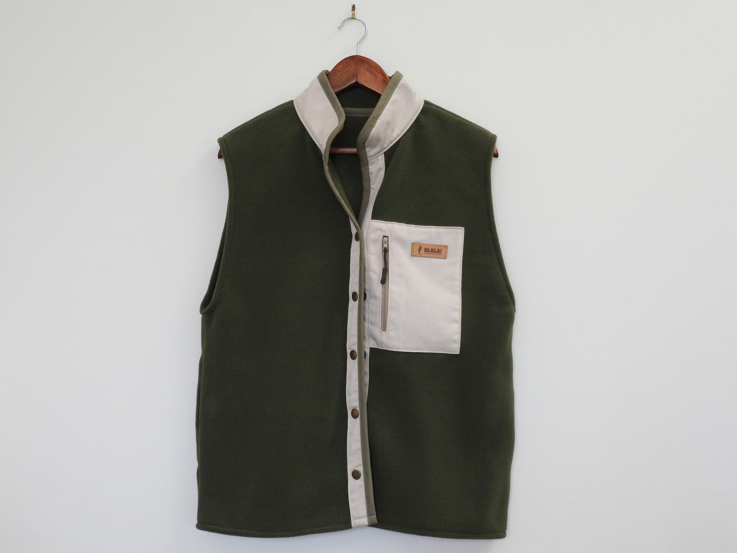 Handmade Fleece Vest - Green Sage &amp; Green Details