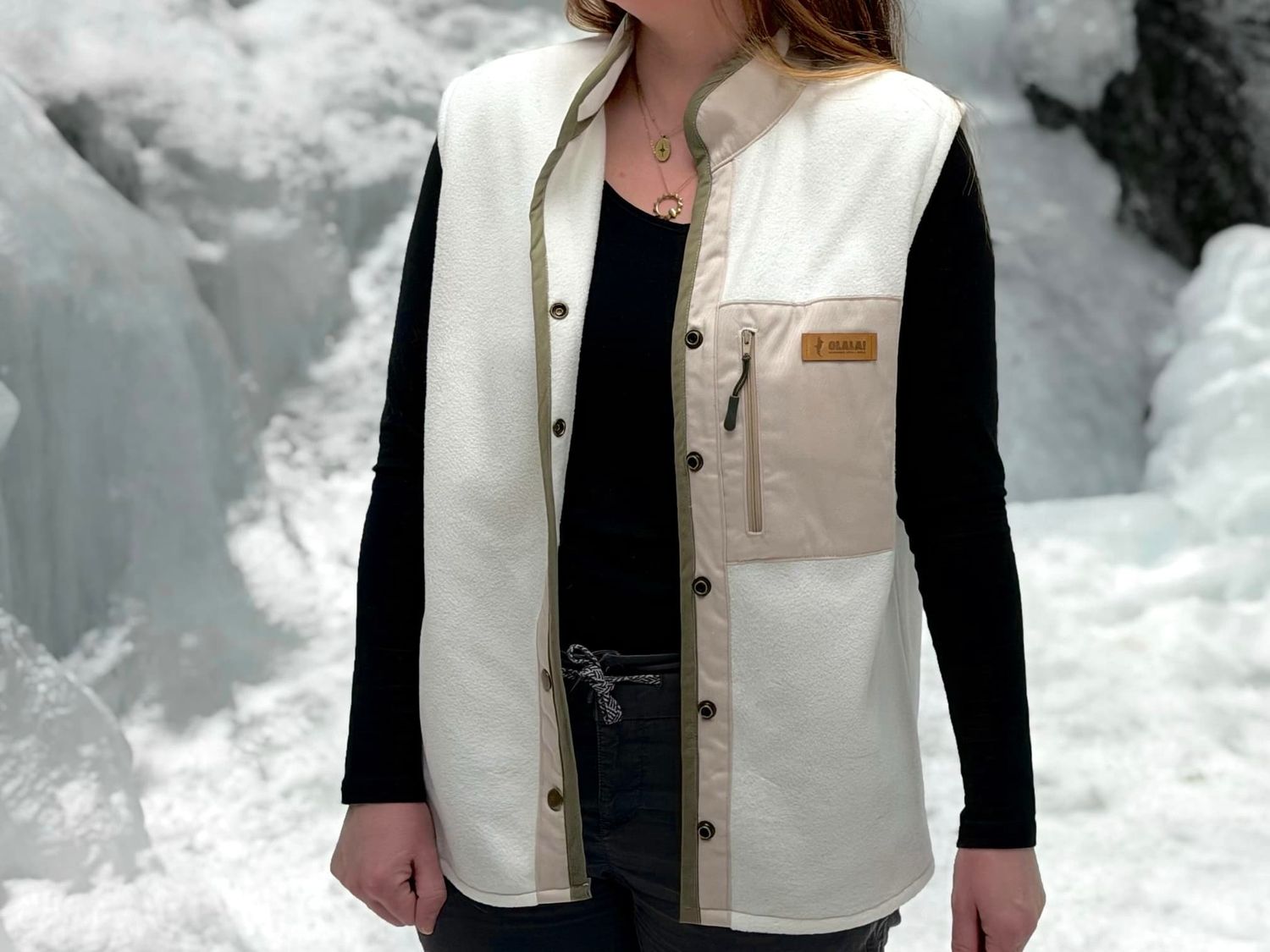 Handmade Fleece Vest - White &amp; Green Details
