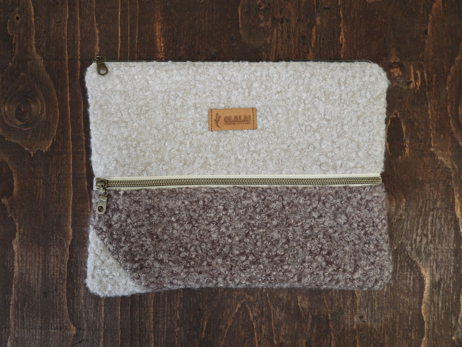 Handmade Ipad Case - Bouclé White &amp; Dark