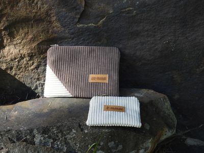 Corduroy Pouch - Beige &amp; White