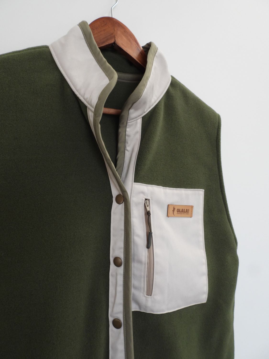 Handmade Fleece Vest - Green Sage &amp; Green Details