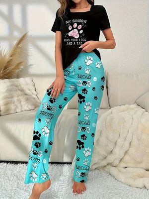 Women's Dog Mom Paw Print Pajama Set