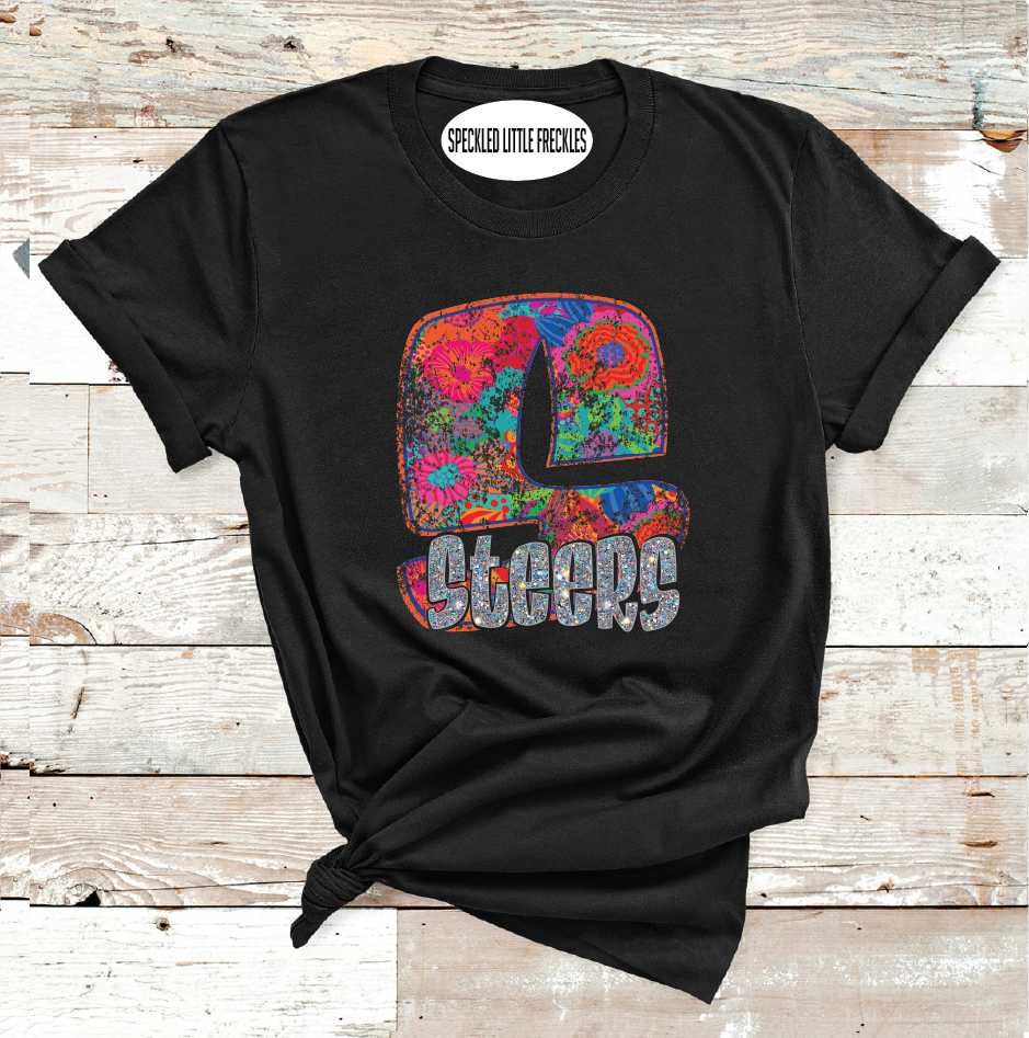 2025 BIG SPRING STEERS FLORAL LETTER  (HEATHER BLACK)