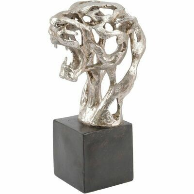 Abstract Tiger Head Sculpture In Silver