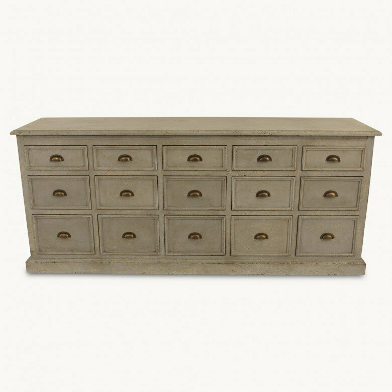 Fifteen Drawer Console Table In Stone Grey