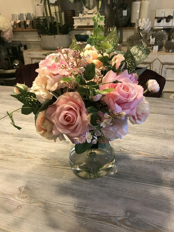 Tied Bunch Pink Roses And Peonies