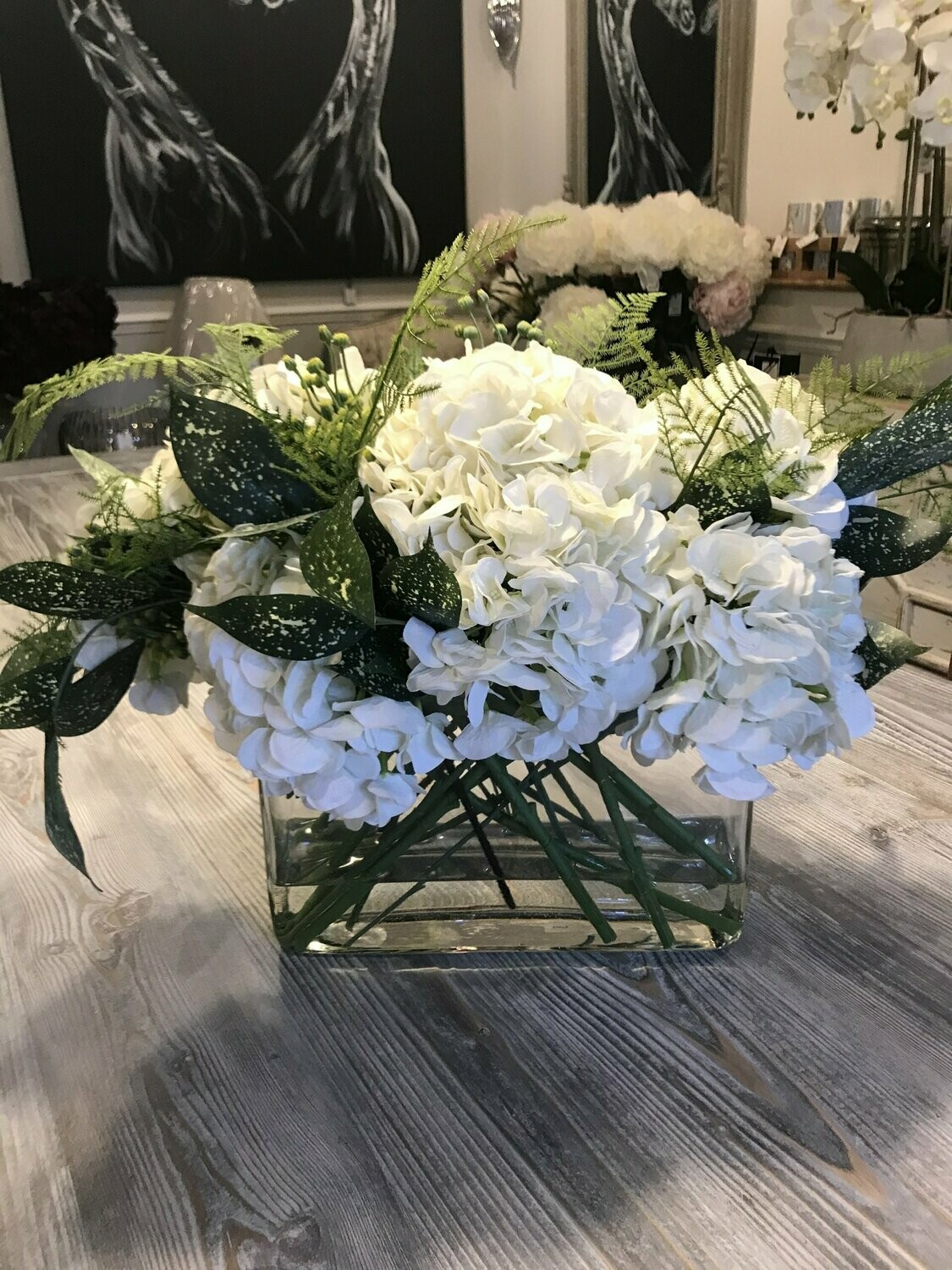 White Hydrangea With Fern