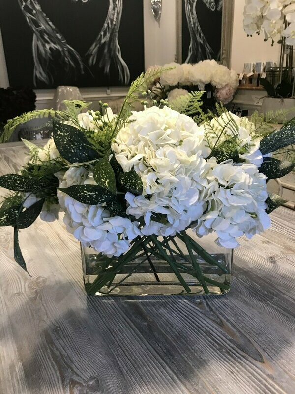 White Hydrangea With Fern