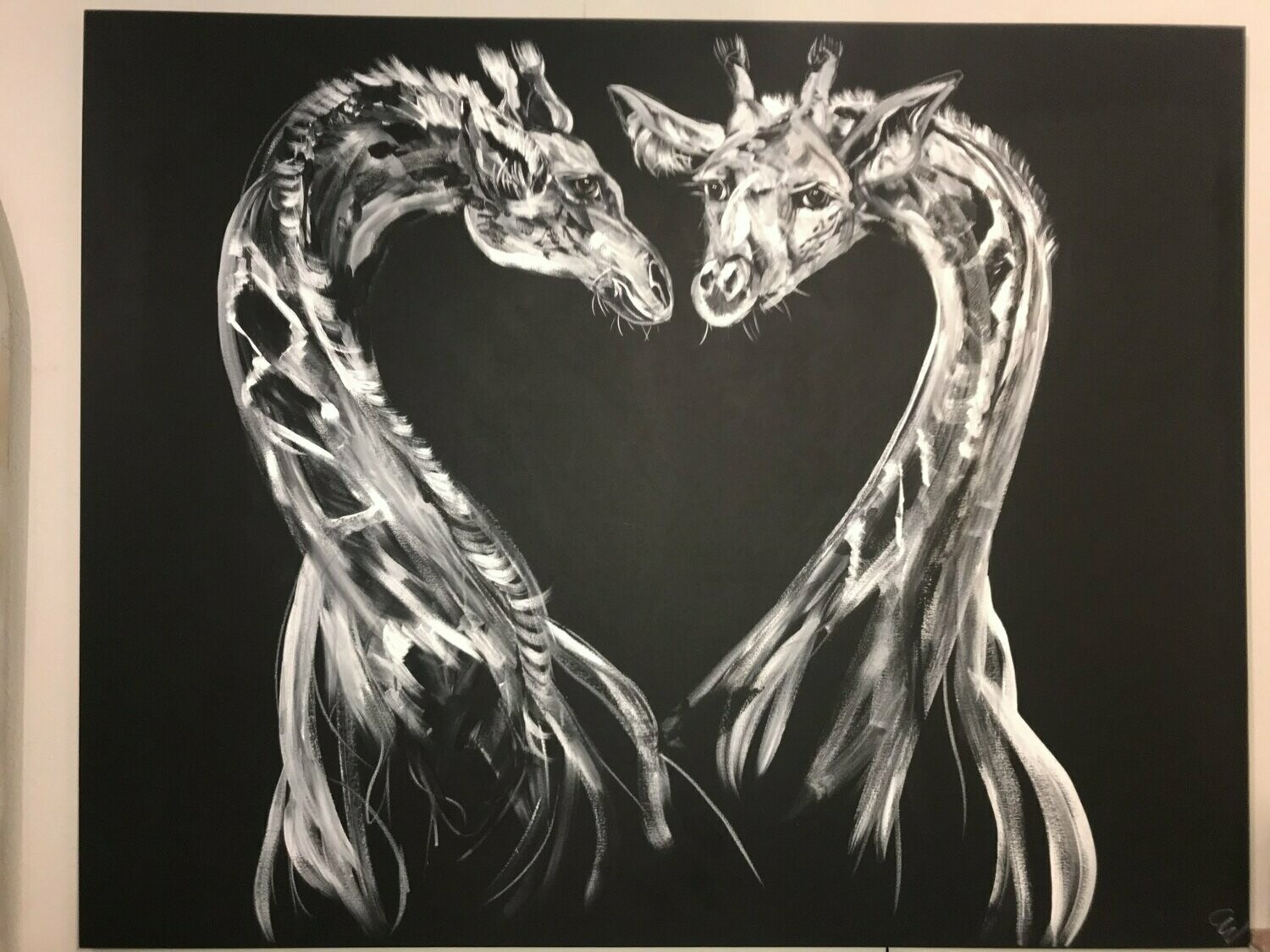 Giraffes Original Painting By Caroline Walker Black Canvas L