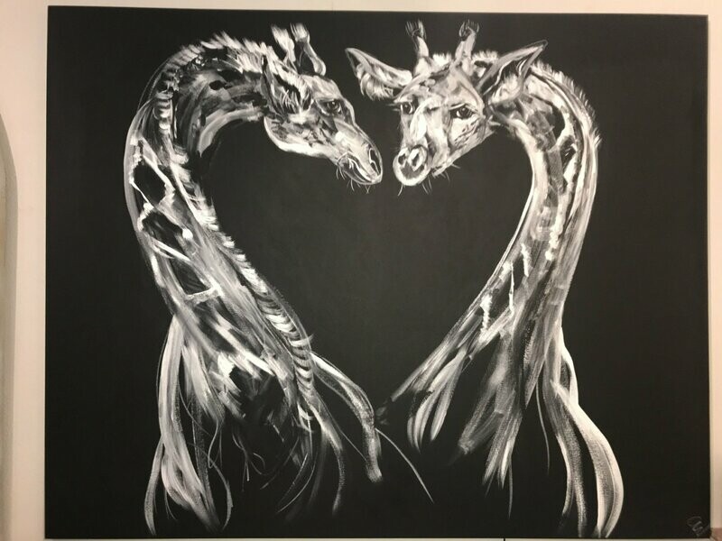Giraffes Original Painting By Caroline Walker Black Canvas L