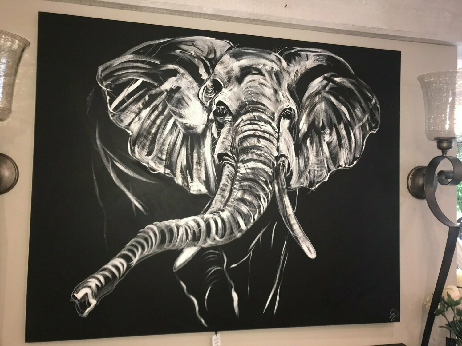 Elephant Original Painting By Caroline Walker Black Canvas L