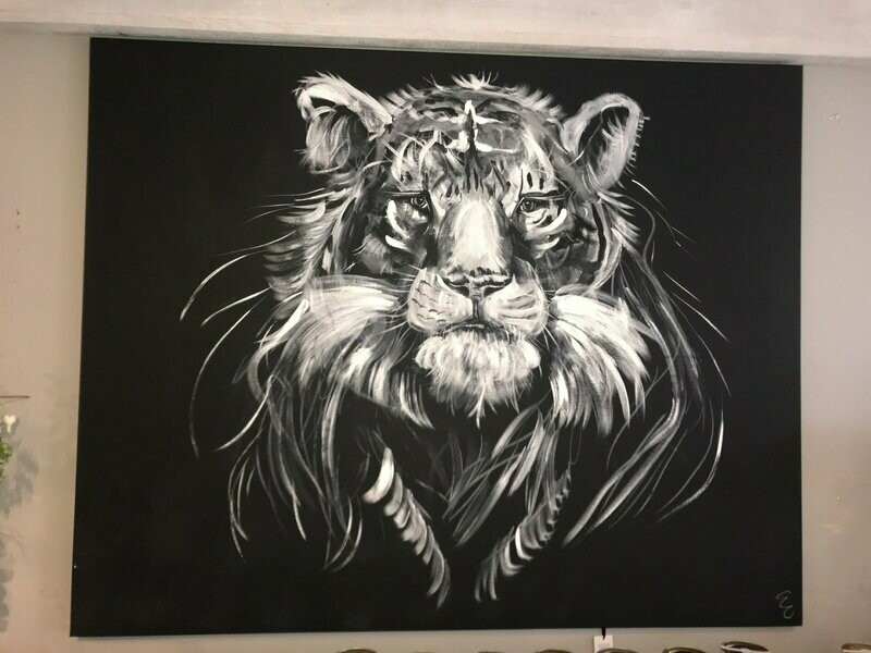 Tiger Original Painting By Caroline Walker Black Canvas L