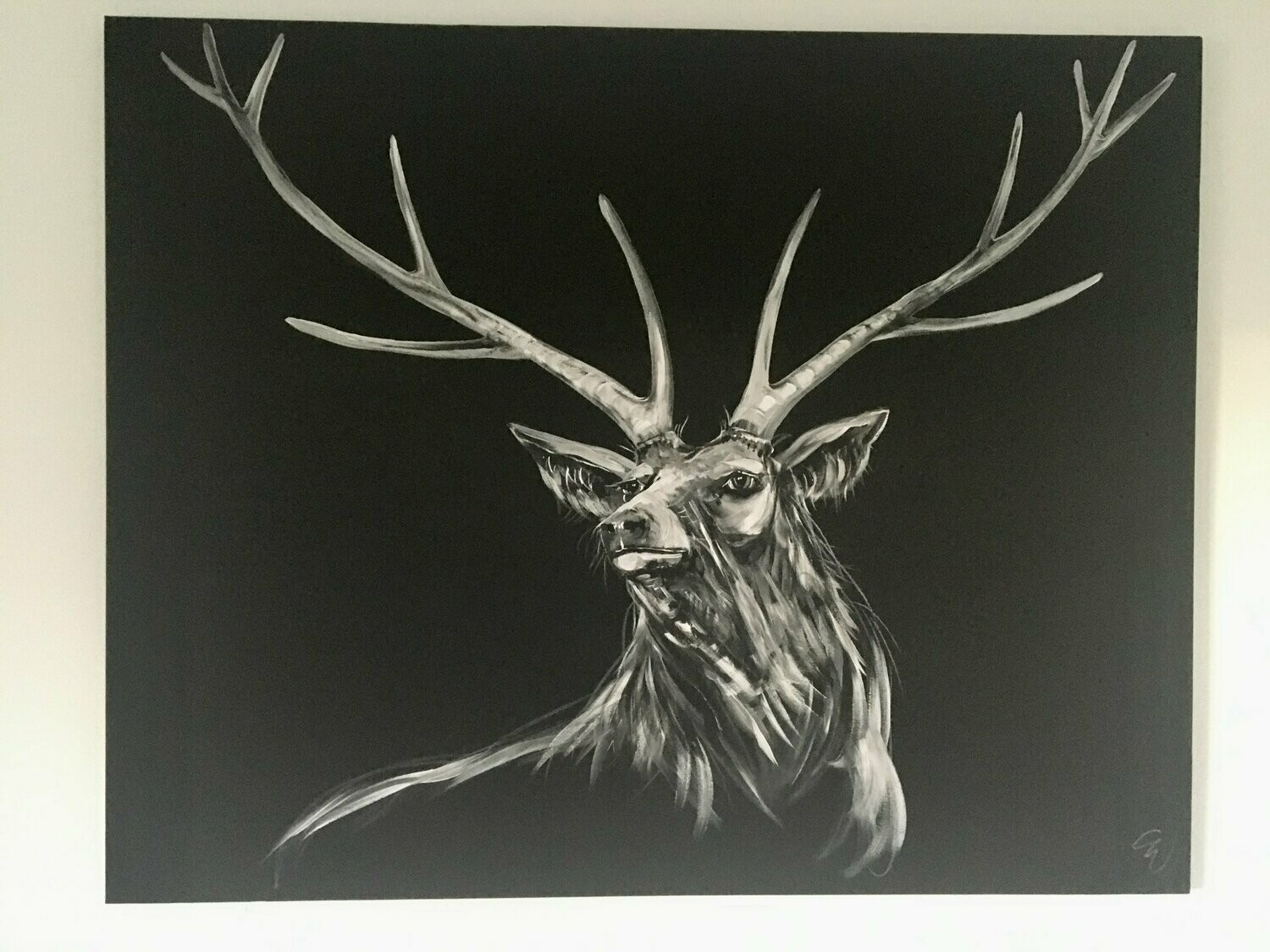 Stag Original Painting By Caroline Walker Black Canvas L