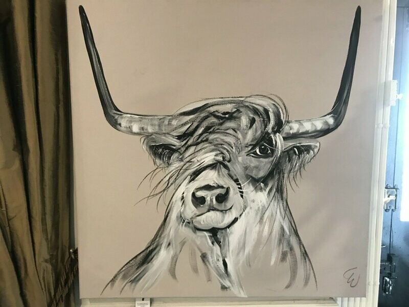 Bull Original Painting By Caroline Walker Cream Canvas S