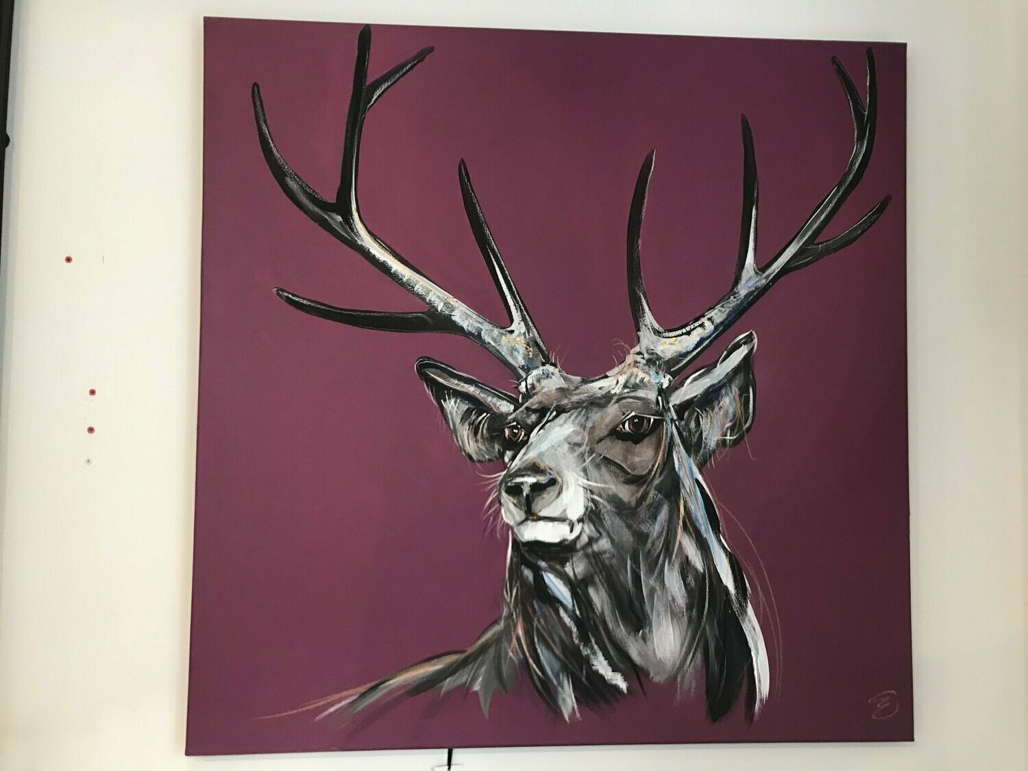 Stag Original Painting By Caroline Walker Purple Canvas M