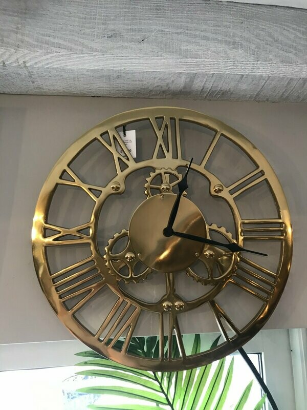 Antique Gold Cog Design Round Wall Clock