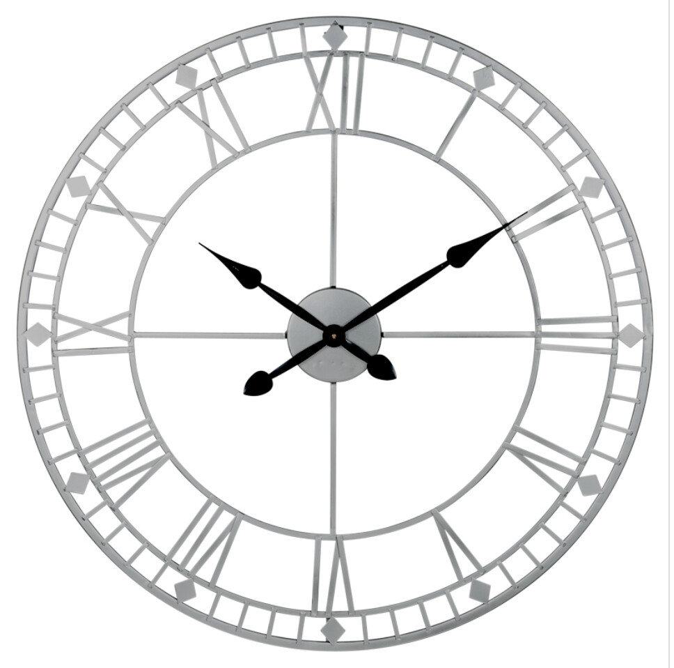 Antique Silver Metal Round Wall Clock