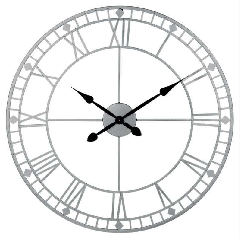 Antique Silver Metal Round Wall Clock