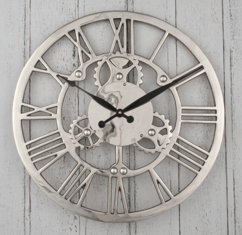 Shiny Nickel Cog Design Round Wall Clock