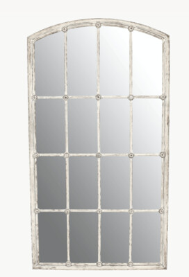 Distressed White Iron Mirror