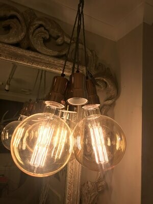 5 Mega Bulb Cluster - Polished copper w/ grey twisted fabric cable