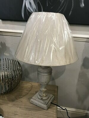 Light Grey Bedside Lamp With Round Beige Shade