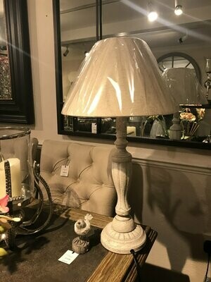 Light Grey Round Table Lamp With Beige Shade