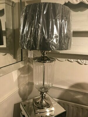 Metal and Glass Lamp With Dark Grey Shade