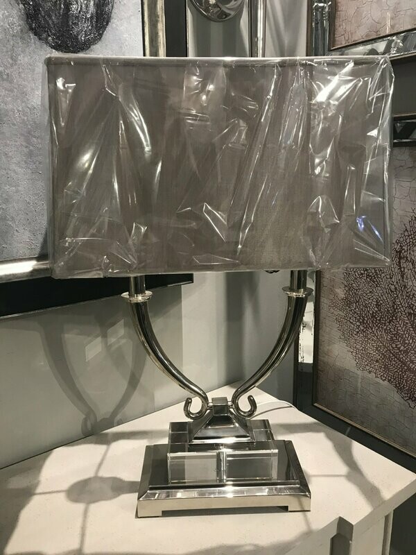Silver Fin. Twin Arm Lamp W/Shade