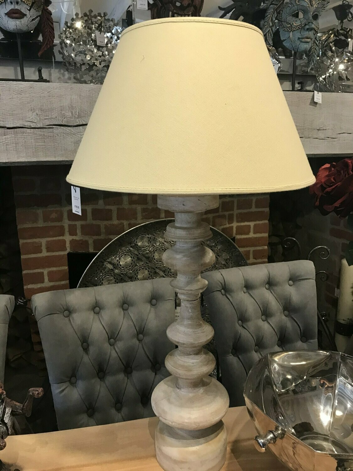 White-Washed Turned Lamp W/Shd.