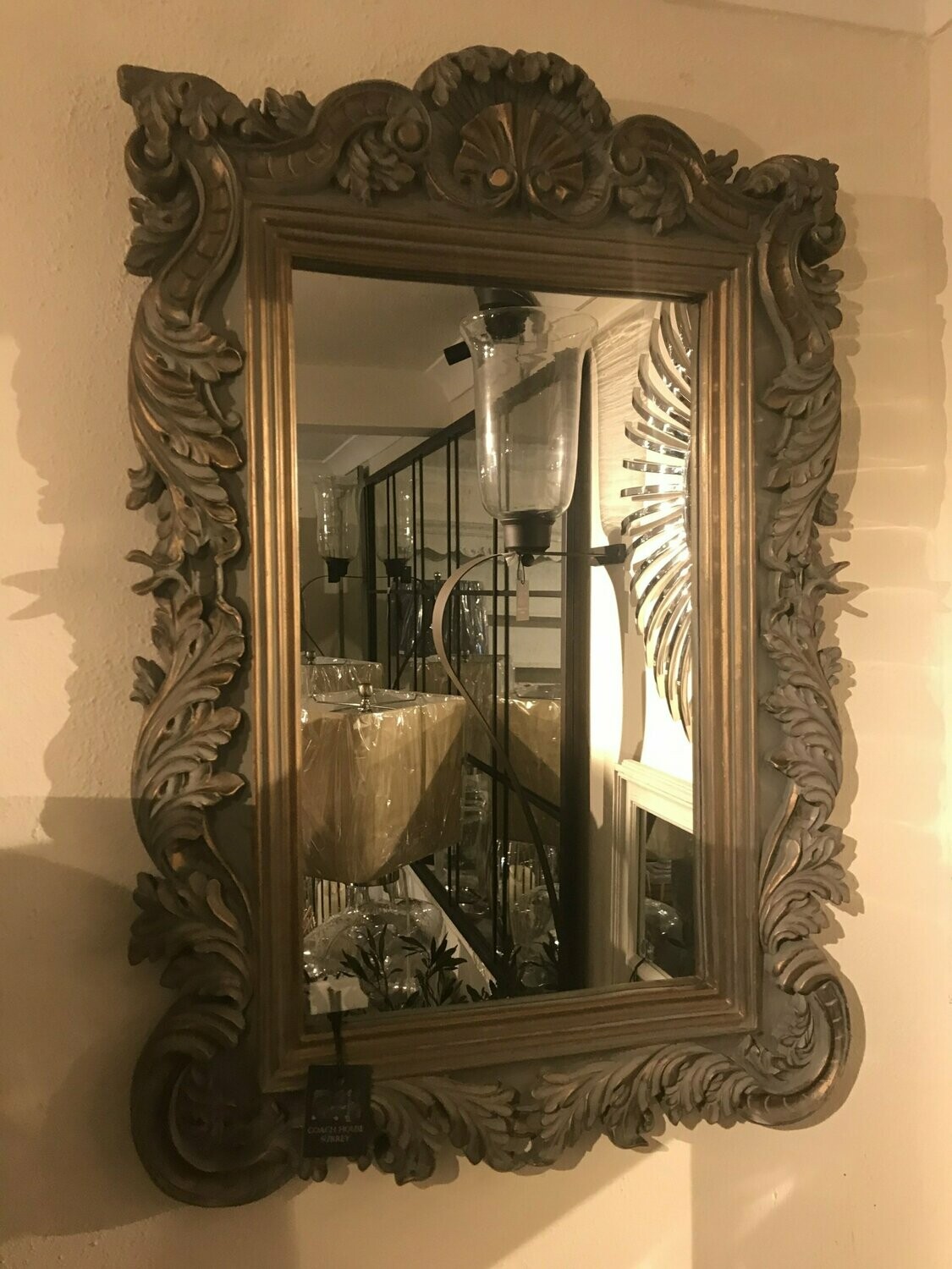 Small  Carved Grey And Gilt Mirror