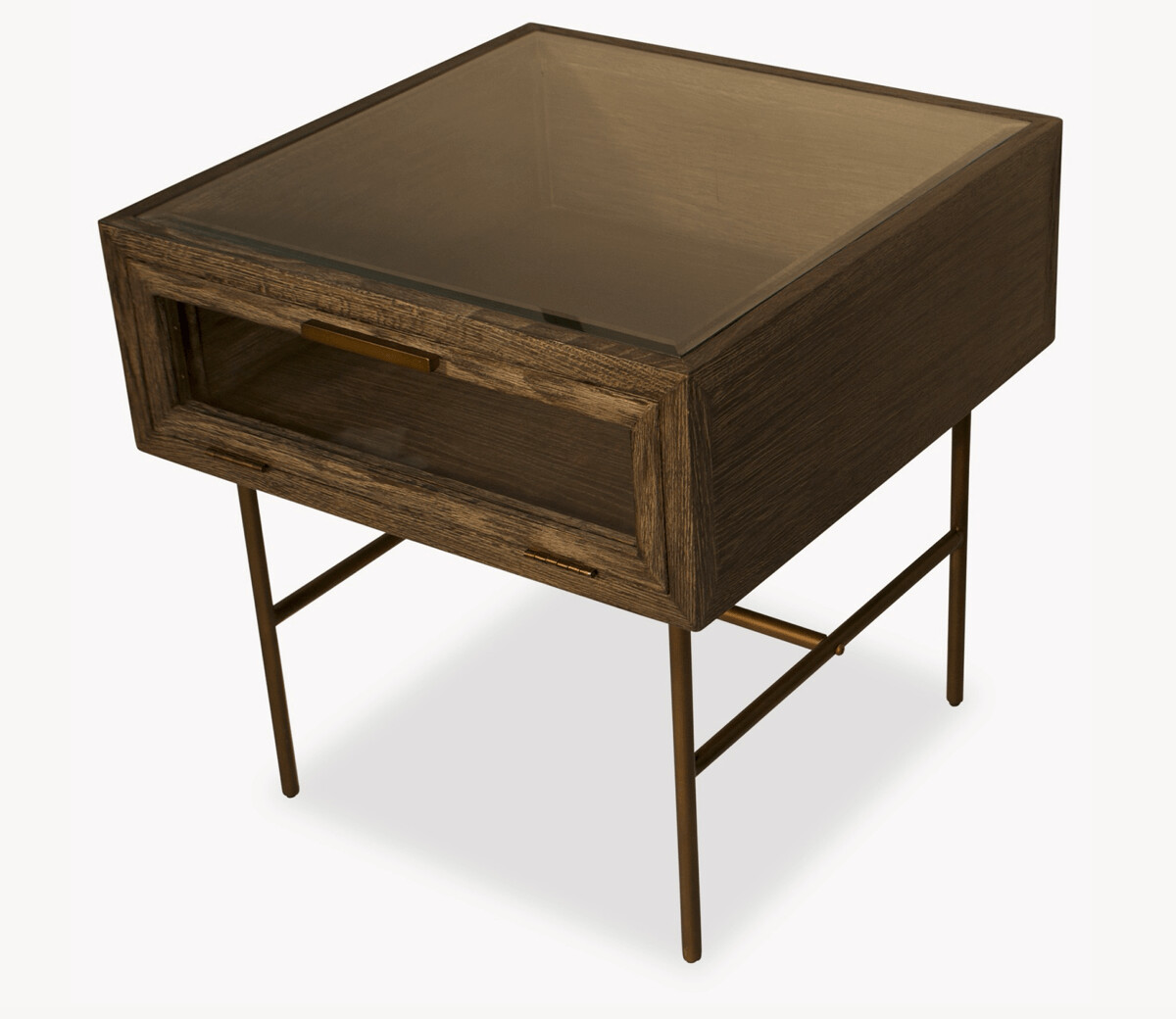 Oak, Iron and Glass Side Table