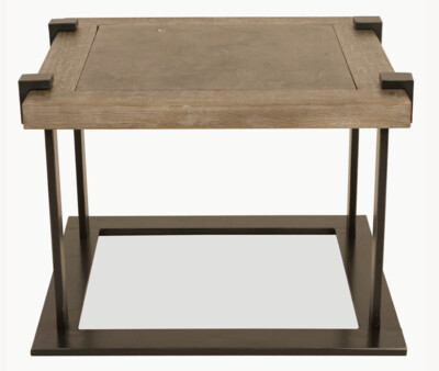 Stone Top Oak and Iron Side Table