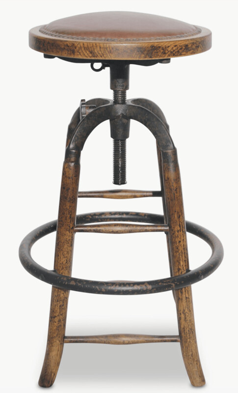 Oak And Cast Iron Bar Stool