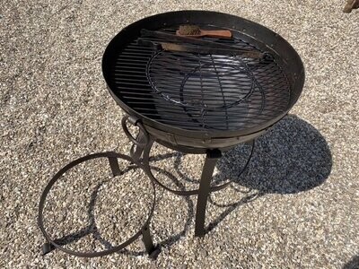 Indian Fire Bowl 100cm With A High And Low Stand, Grill, Tongs And Wire Brush