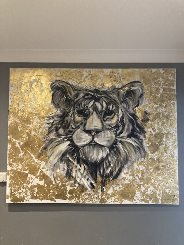 Tiger Original Painting By Caroline Walker Gold Leaf Canvas 120x100cm