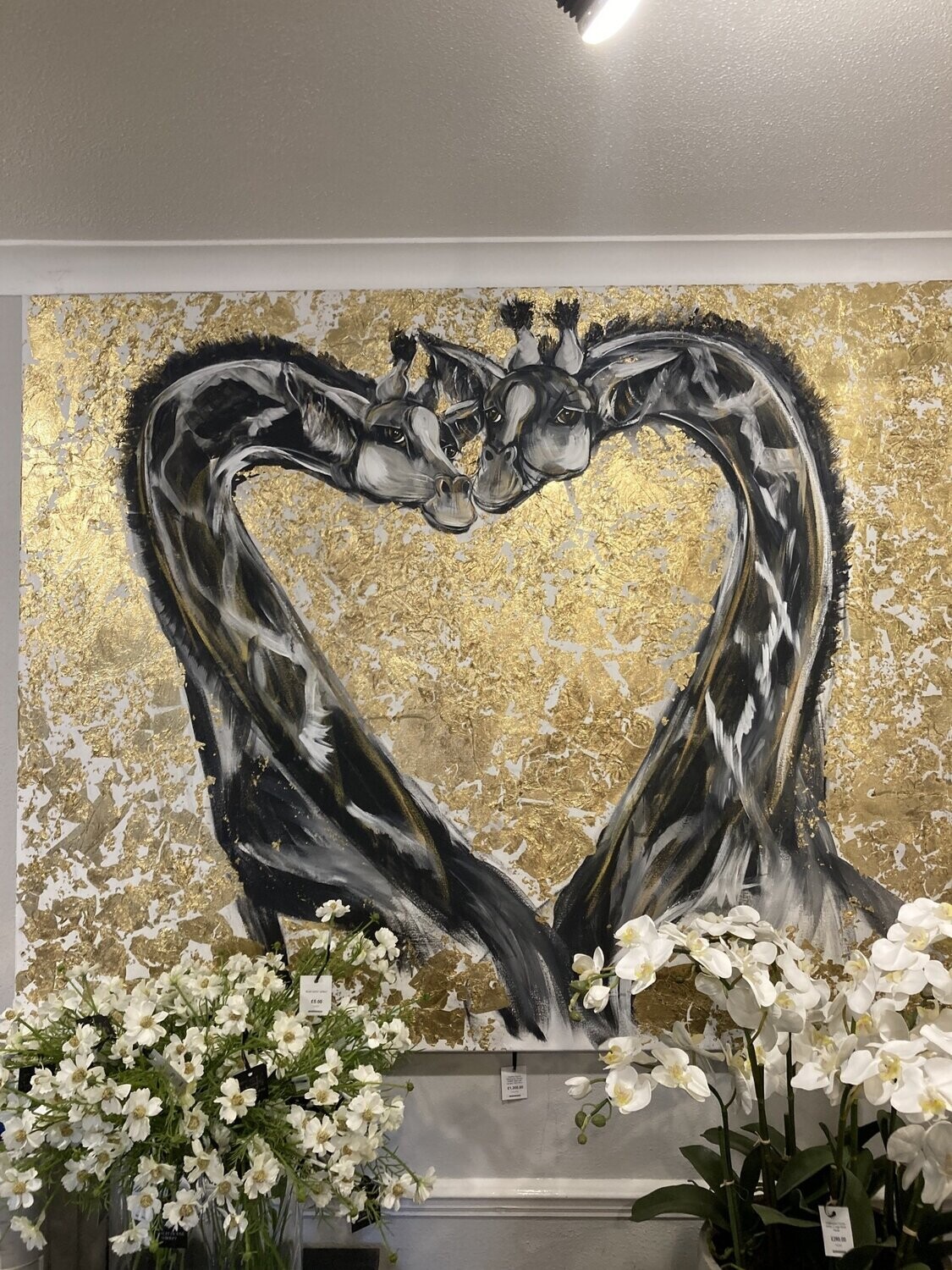 Giraffes Original Painting By Caroline Walker Gold Leaf Canvas 150x120cm